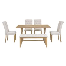 TREXM 6-Piece Retro Rectangular Dining Table Set