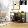 HOMCOM LED Wine Cabinet, Rustic Brown with Charging Station, Glass Holders & Open Shelves