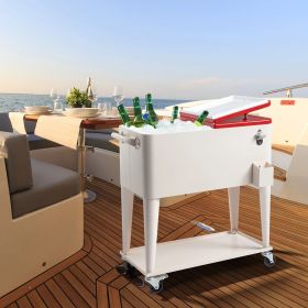 80 Quart Rolling Cooler Cart Portable Patio Party Beverage Ice Chest with Shelf and Bottle Opener Outdoor Drink Cooler Trolley for Backyard BBQ Pool G (Color: Milky white)